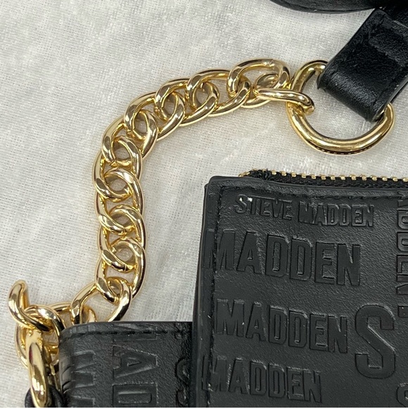 Steve Madden Black Floral Logo Printed Chain Strap Crossbody Roses Shoulder Bag - Picture 12 of 15